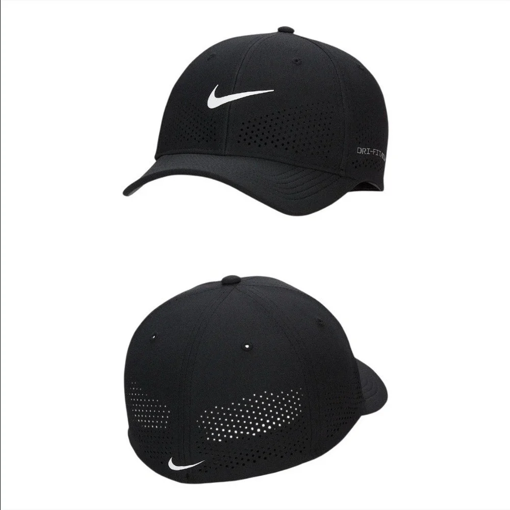 Nike Mens Dri-FIT ADV Rise Cap Swoosh Flex Black Hat Large / XL L/XL FB5633-010